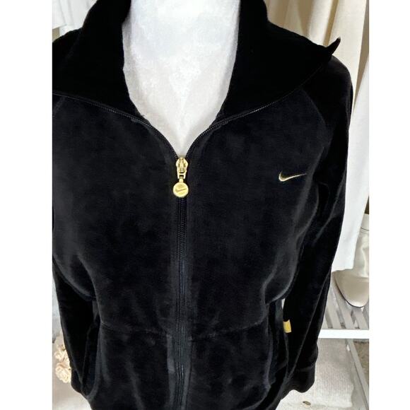 Nike Women's Size M Black Velour Zip Up Ribbed Collar Track Jacket #0611 - Picture 2 of 11